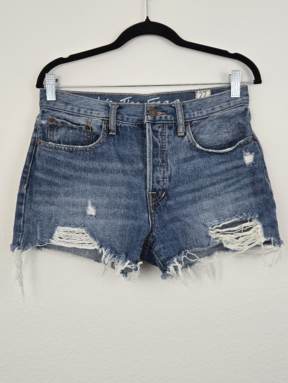We The Free Blue Mid Rise Denim Button Down Fly Shorts